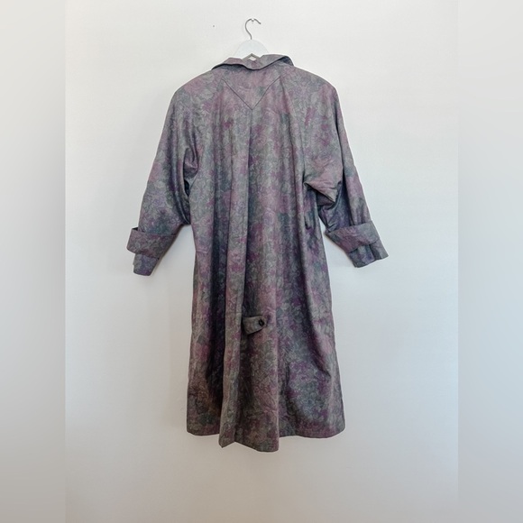 Vintage London Fog-Floral Trench Coat Woven by Wamsutta -Muted Purple/Green- 10P - Picture 2 of 15